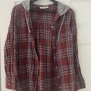 Button up flannel with hood